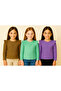 Girl's 3-Piece Long Sleeve Ribbed Bodysuit Set - Coffee Lilac Mint - Ruffle Detailed Soft