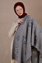 Rose Patterned Wool Winter Scarf - Blue - 3