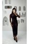 Buy Draped Half Turtleneck Long Sleeve Lined Tulle Dress - 3