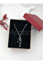 Steel Women's Necklace Stainless Silver Color Black Moon Stone 45 cm Antiallergic with Gift Box - 2