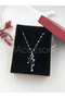 Steel Women's Necklace Stainless Silver Color Black Moon Stone 45 cm Antiallergic with Gift Box - 4