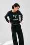 Women's Black Aries Zodiac Sign Oversized 2 Thread Tracksuit Home Wear Set