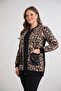 Women's Plus Size Leopard Pattern Medium Rhinestone Pocket Sequin Zipper Flexible Viscose Cardigan - 8
