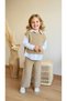 Brown Lady Sarmal Stripe Detailed Real Shirt 3-Piece Knitwear Girl's Set - 3
