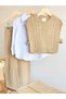 Brown Lady Sarmal Stripe Detailed Real Shirt 3-Piece Knitwear Girl's Set - 4