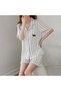 Couples Matching Pajamas Stripe Silk Short Sleeve Sleepwear Satin Soft Embroidery Cartoon Pa MG09 - 4