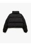 Mock Neck Long Sleeve Water Repellent Crop Puffer Coat - 5