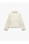Zippered Long Sleeve Plush Collar Suede Look Crop Biker Jacket with Pockets - 4