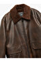 Long Sleeve Pocket Detail Slim Fit Zipper Plush Collar Winter Faux Leather Jacket - 5