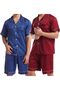 Mens Satin Pajamas Set Button Down Short Sleeve Silk Sleepwear Loose Pocket-2pack-MG02