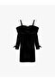 Bow Long Sleeve Off Shoulder Detail Strap Velvet Dress