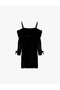 Bow Long Sleeve Off Shoulder Detail Strap Velvet Dress - 2