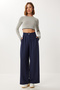 Pleated Woven Palazzo Pants Ldw0009 Dark Blue - 2