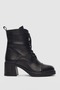 Arlea Genuine Leather Women's Boots with Laces and Side Zipper - Black