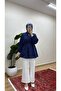 Women's Ribbed Linen Hijab Shirt Quwi̇q - Navy Blue - 4