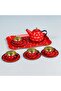14 Piece Metal Red and White Patterned Toy Tea Set