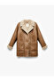 Faux Fur Plush Collar Double-Breasted Long Faux Leather Coat - 4