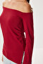 Open Shoulder Gathered Knitted Blouse Lub0272 Bordo - 3