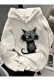 Cat Printed Long Sleeve Thermal Underwear Lined K Hooded Sweatshirt