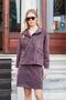 Women's Lightweight Flexible Nubuck Fabric Collared Pocketed Off-Shoulder Long Sleeve Jacket Coat-Brown - 2