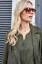 Women's Suede Textured Fabric Collar Capri Sleeve Pocket Flap Blazer Jacket-Khaki - 4