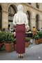 Women's Burgundy Pencil Skirt Long Without Slit Stretchy Fabric High Waist Full Length Female Classic Office Daily Skirt - 3
