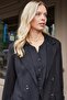 Women's Suede Textured Fabric Collar Capri Sleeve Pocket Flap Blazer Jacket-Black - 6
