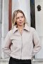 Women's Fur Collar Short Coat with Pockets and Elastic Back Zipper - Sand - 3