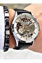 Black Leather Cord Automatic Business Men's Wristwatch + Bracelet with Gift - 3