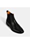 Women's Black Chelsea Leather Boots with Orange Lining Detail - 5