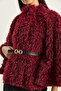 Women's Burgundy Belt Detailed Soft Textured Plush Poncho 2817 60281120 - 4
