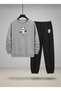 Children's Crew Neck Sweatshirt and Sweatpants Set Fighter Panda Printed 3 Thread Raised