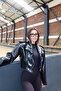 Marlene Women's Black Thick Shoulder Pad Piece Faux Leather Short Jacket with Waist Belt Der01 - 3