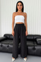 High Waist Palazzo Women's Trousers with Hook and Loop Detail - Black - 3
