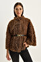 Women's Brown Belt Detailed Soft Textured Plush Poncho 2817 60281120 - 2