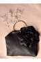 Black Gold Metal D Handle 3D Rose Motif Flower Handbag |   Wedding/Invitation Packages - 2