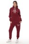 Burgundy Stylish Fleece Women's Tracksuit Set with Elasticated Legs and Pockets Hooded Embroidery Detail Compact Set - 2