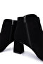 Women's Genuine Leather Black Suede Heeled Boots - 5