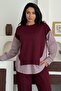 Women's Striped Long-Sleeve Shirt Detailed Round Neck Sweatshirt Modal Set - 3