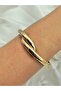 Gold Color Interlocking Past Form Metal Handcuff Bracelet - 2