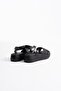 Black Genuine Leather Women's Sandals with Knitted Straps and Ankle Buckle - 5