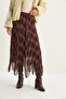 Women's Brown Plaid Patterned Wrinkle Effect Lined Midi Chiffon Skirt De251105 60283760 - 4