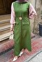 Button Detailed Dress Henna Green - 3