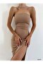 Crepe Fabric Strapless Dress 582408 Beige - 2