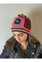 Hand Knitted Women's Beanie with Colorful Motifs