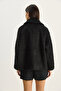 Women's Black Soft Textured Jacket Lapel Pocket Detailed Lined Buttoned Jacket Coat 7034 60283762 - 8