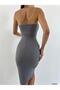 Crepe Fabric Strapless Dress 582408 Gray - 4