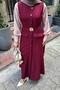 Button Detailed Dress Burgundy - 3