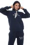 Women's Navy Blue Hooded Kangaroo Pocket Fleece-Lined 3 Thread Winter Fleece Lined Casual Tracksuit Set - 4