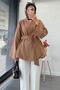 Premium Gabardine Short Kimono with Flywheel Detail on the Sleeves – Camel - 4